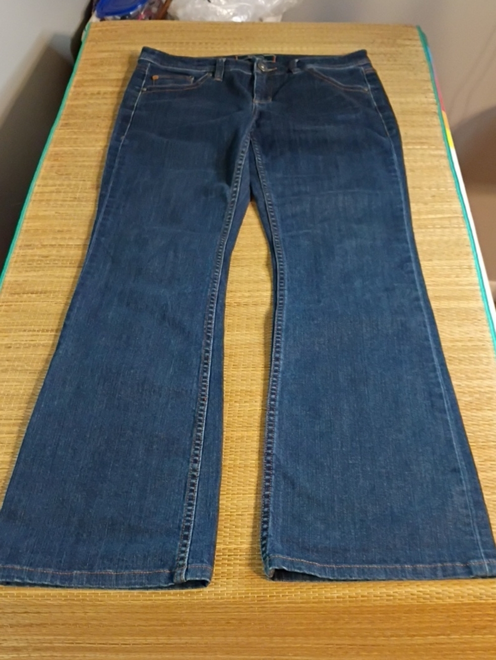 Tommy Bahama Boot Cut Navy Denim Jeans with Orange Stitching - Picture 3 of 9
